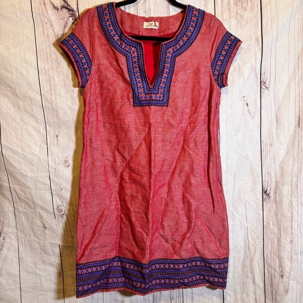 Vineyard Vines Embroidered Linen Red and Blue Summer Sheath Mini Dress 4